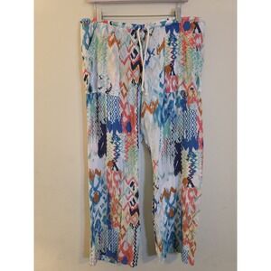 Spirit Activewear Sz Large Rayon Wide-Leg Tribal/Aztec Drawstring Pull-on Pants‎